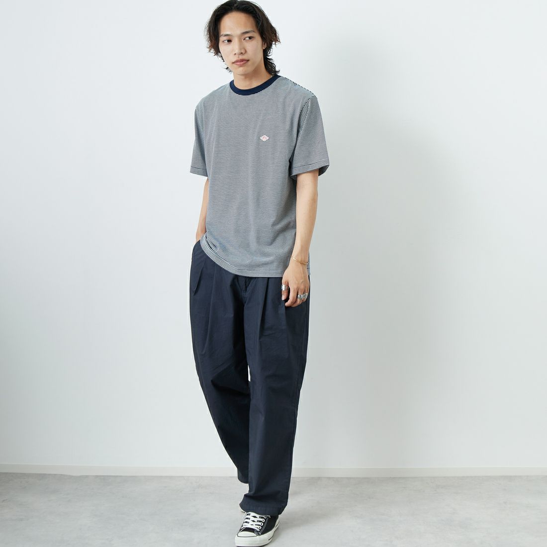 DANTON [ダントン] ボーダーインナーTシャツ [DT-C0196CVT] NAVY/WHITE &&モデル身長：179cm 着用サイズ：XL&&