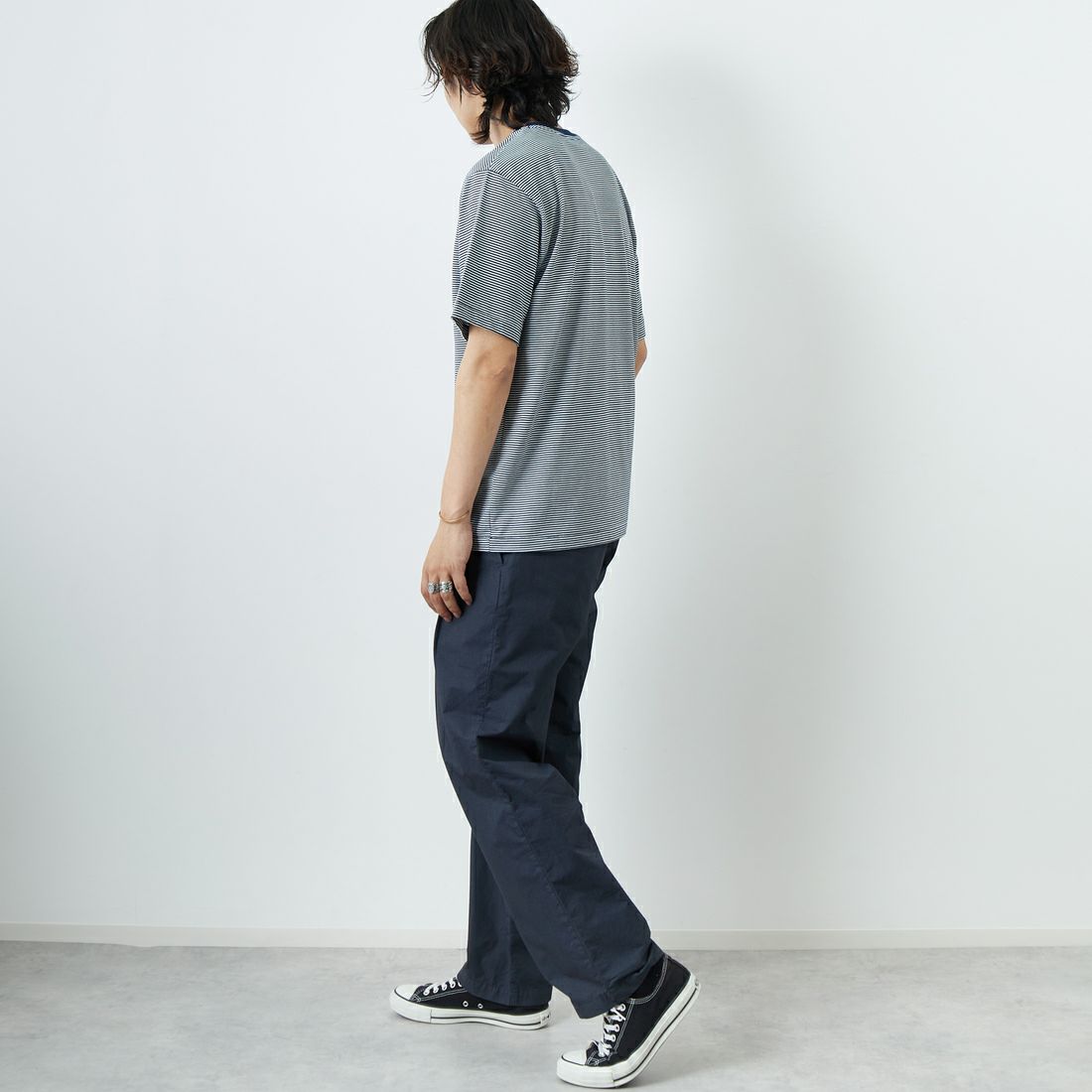 DANTON [ダントン] ボーダーインナーTシャツ [DT-C0196CVT] NAVY/WHITE &&モデル身長：179cm 着用サイズ：XL&&