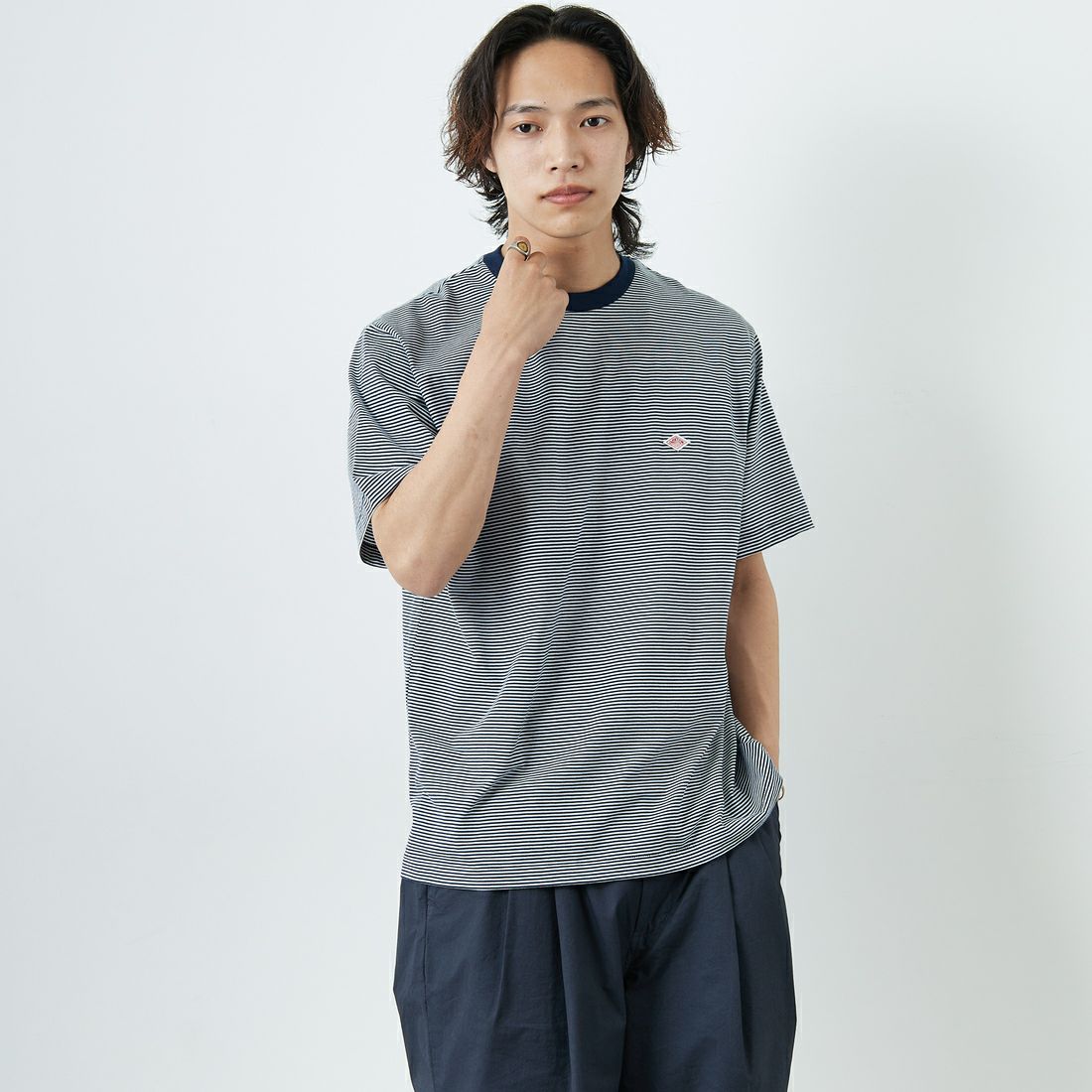 DANTON [ダントン] ボーダーインナーTシャツ [DT-C0196CVT] NAVY/WHITE &&モデル身長：179cm 着用サイズ：XL&&