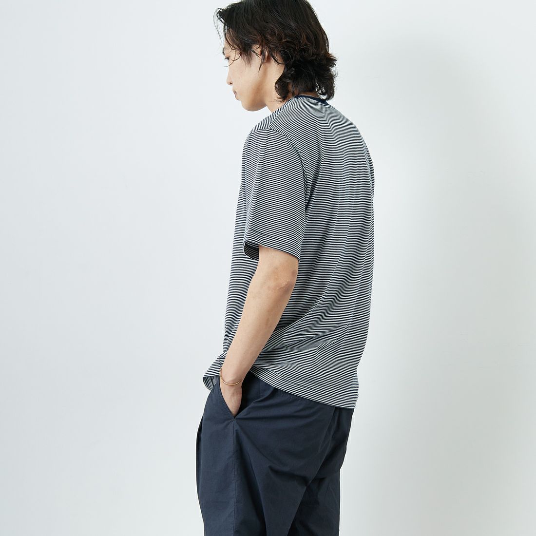 DANTON [ダントン] ボーダーインナーTシャツ [DT-C0196CVT] NAVY/WHITE &&モデル身長：179cm 着用サイズ：XL&&
