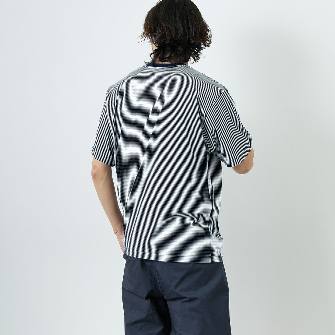 DANTON [ダントン] ボーダーインナーTシャツ [DT-C0196CVT] NAVY/WHITE &&モデル身長：179cm 着用サイズ：XL&&