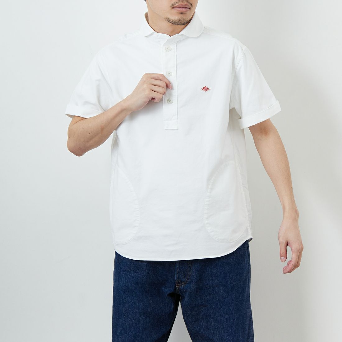 DANTON [ダントン] ラウンドカラー プルオーバーシャツ [DT-B0284SOX] WHITE &&モデル身長：168cm 着用サイズ：38&&