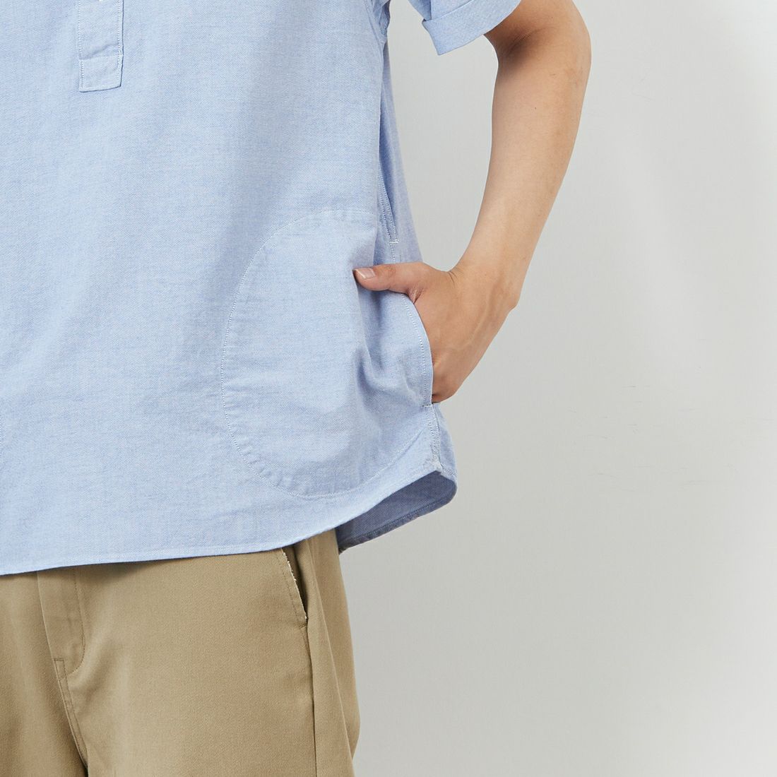 DANTON [ダントン] ラウンドカラー プルオーバーシャツ [DT-B0284SOX] BLUE &&モデル身長：179cm 着用サイズ：40&&