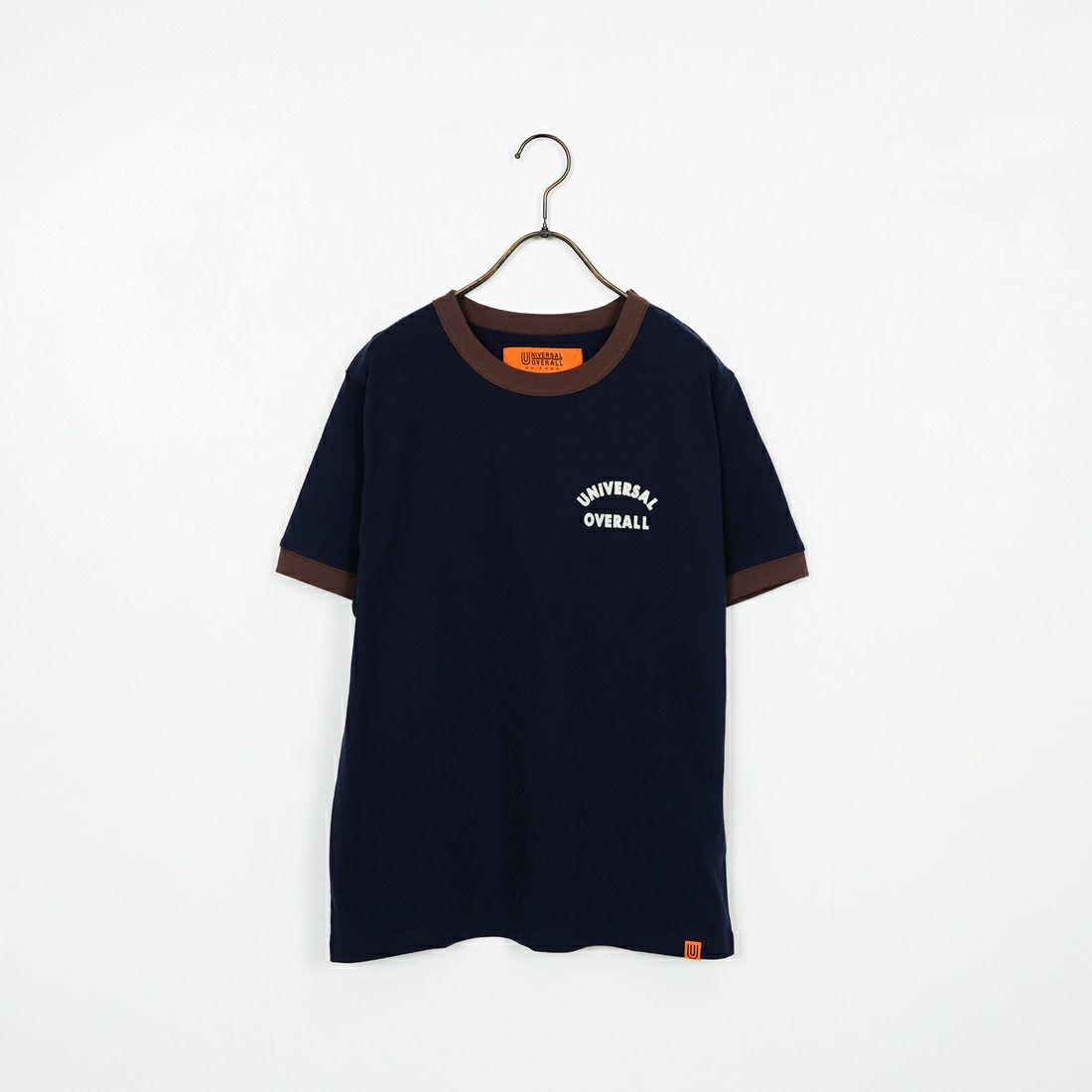 UNIVERSAL OVERALL [ユニバーサルオーバーオール] 別注 ロゴプリント リンガーTシャツ [U2513209IN-JF] NAVY/BROWN