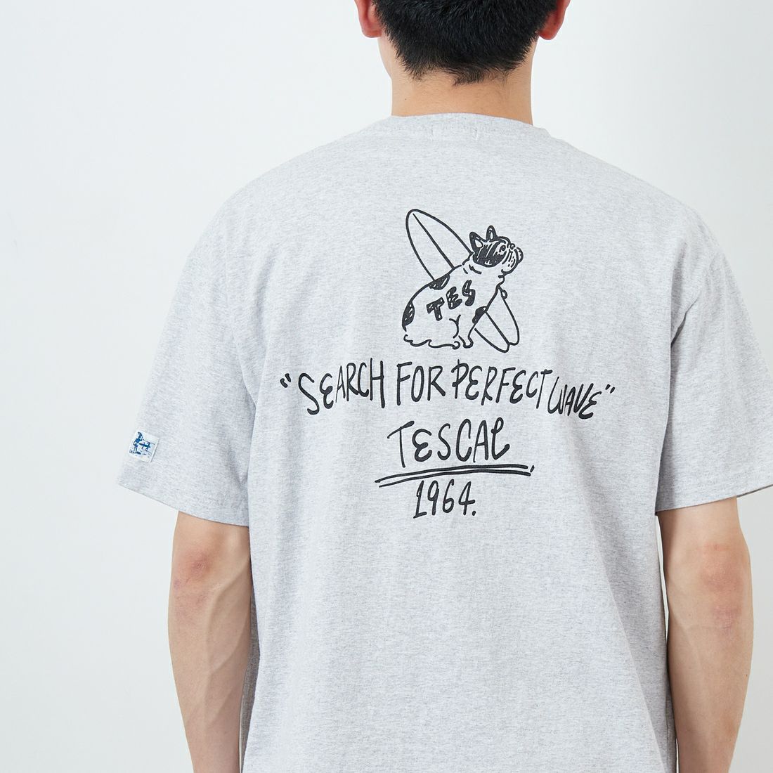 The Endless Summer [エンドレスサマー] 別注 手書き風ロゴ BUHIバックプリントTシャツ [FH-25574502-JF] 03 MIX GRA &&モデル身長：168cm 着用サイズ：L&&