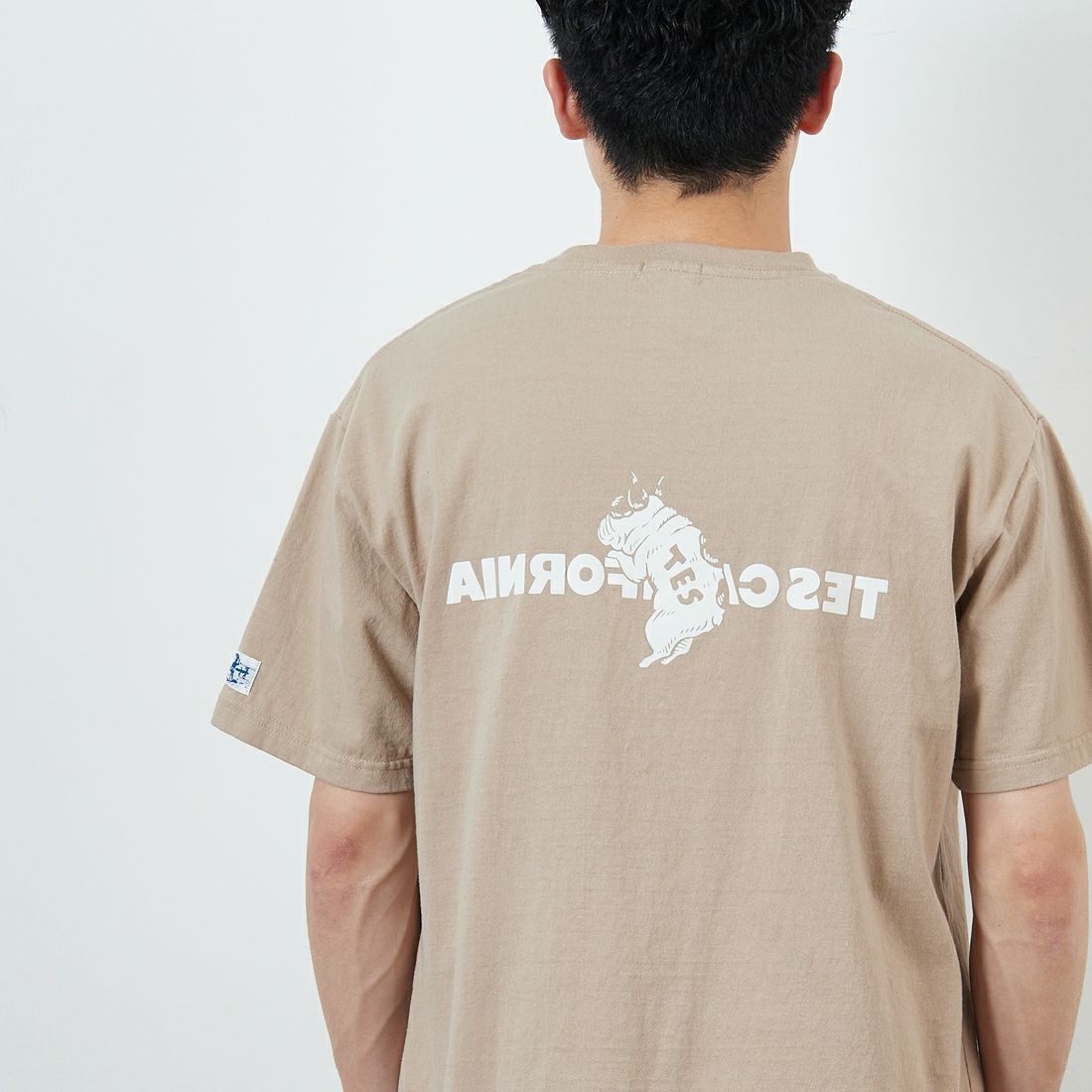 The Endless Summer [エンドレスサマー] 別注 TES CALフロッキーロゴプリントTシャツ [FH-25574504-JF] 35 BEIGE &&モデル身長：168cm 着用サイズ：L&&
