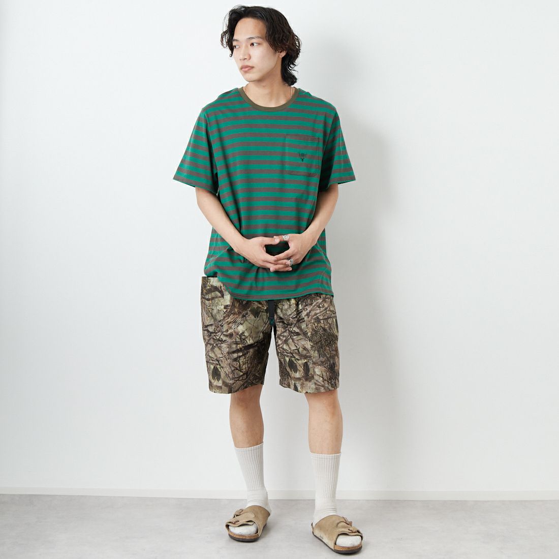 South2West8 [サウスツーウエストエイト] ベルテッドセンターシームショーツ [QV550] B S2W8 CAM &&モデル身長：179cm 着用サイズ：M&&
