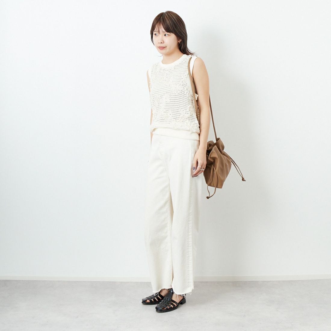 CLOCHE [クロシェ] ノースリーブフラワーメッシュトップス [51285688] ｱｲﾎﾞﾘｰ &&モデル身長：167cm 着用サイズ：2&&