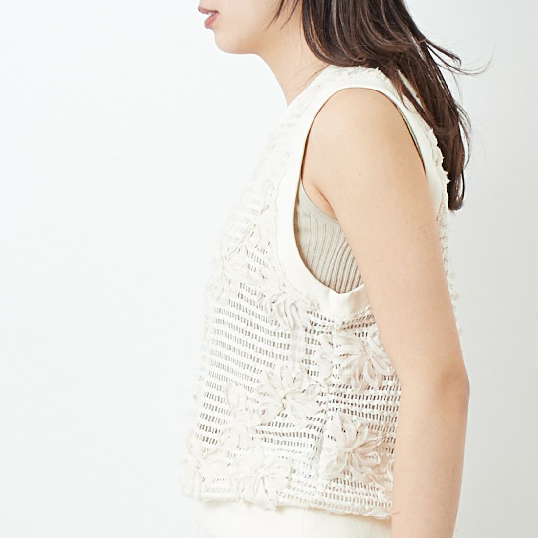 CLOCHE [クロシェ] ノースリーブフラワーメッシュトップス [51285688] ｱｲﾎﾞﾘｰ &&モデル身長：167cm 着用サイズ：2&&