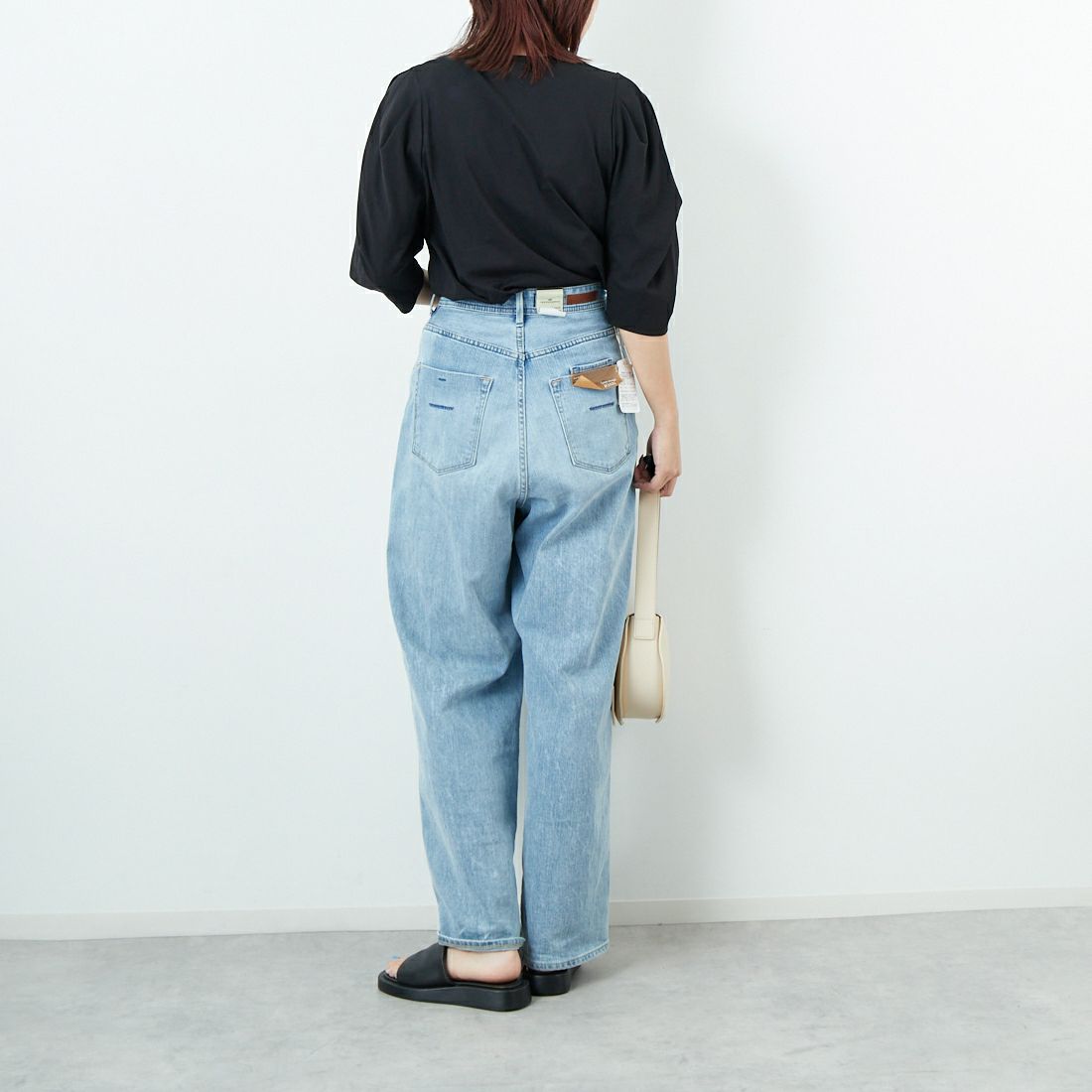 Jf Ready Made [ジェイエフレディメイド] 袖タックデザイン シルケットTシャツ [3112102] 801 ﾌﾞﾗｯｸ &&モデル身長：167cm 着用サイズ：F&&