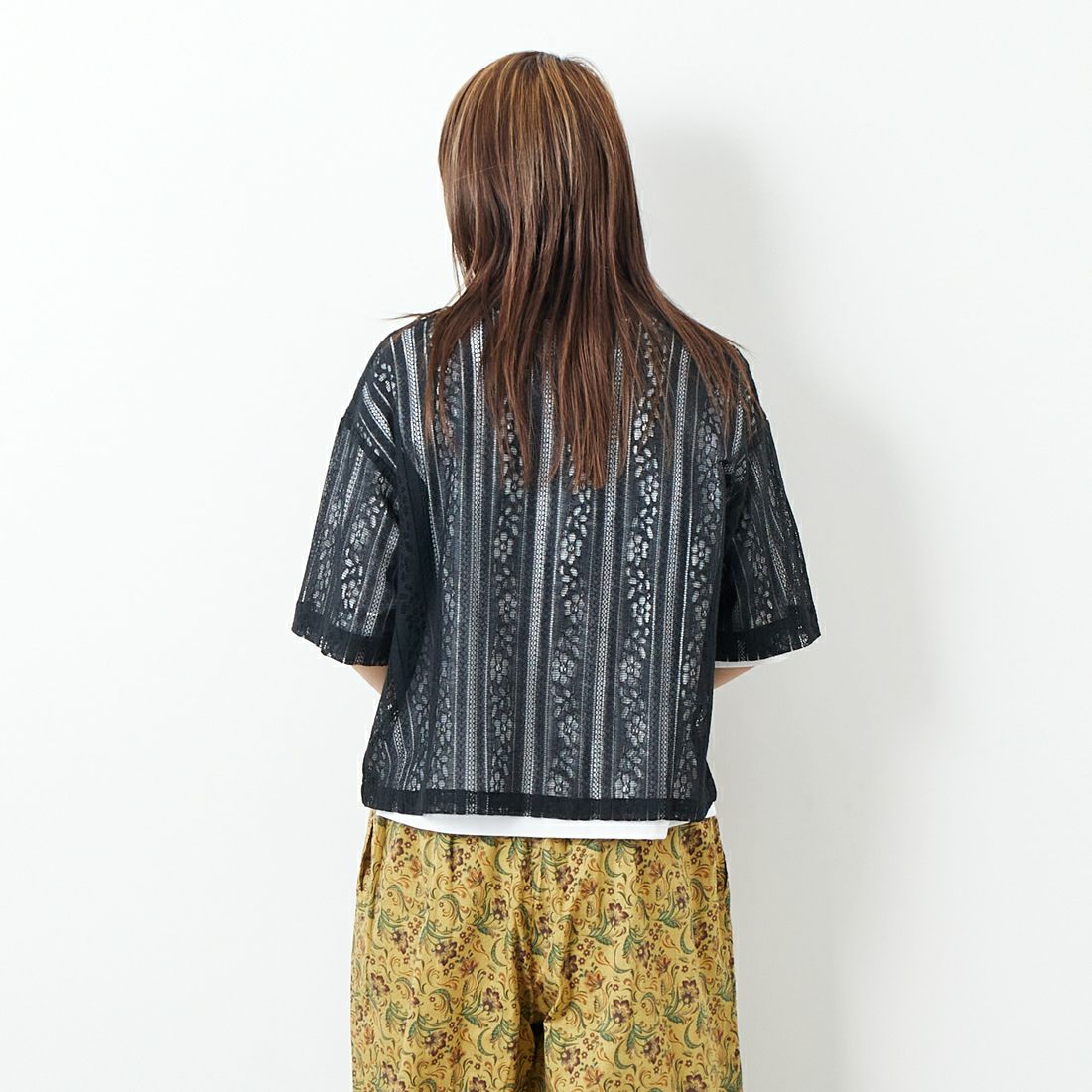 Jf Ready Made [ジェイエフレディメイド] 半袖レースシャツ [3112303] 801 ﾌﾞﾗｯｸ &&モデル身長：167cm 着用サイズ：F&&