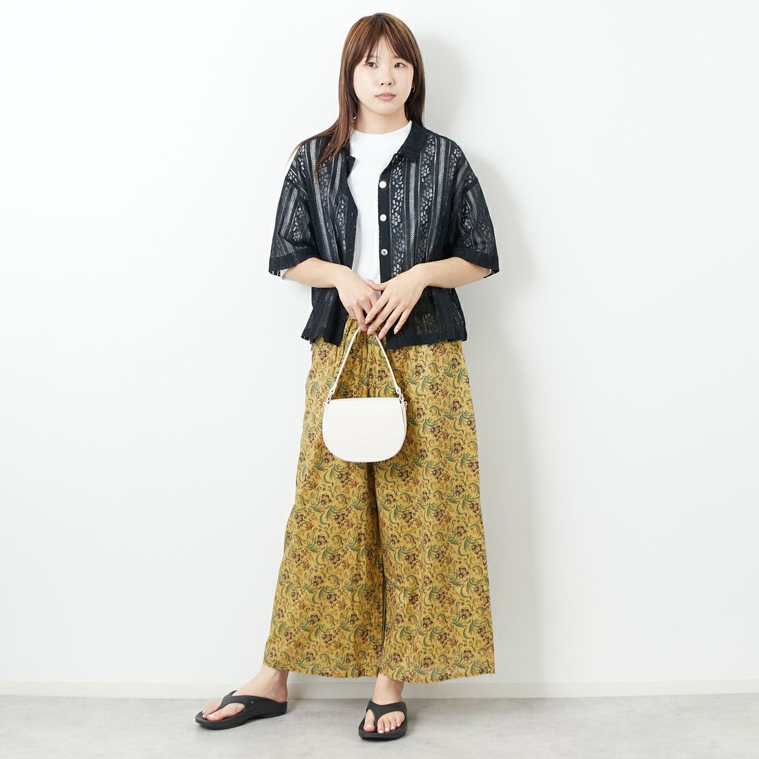 Jf Ready Made [ジェイエフレディメイド] 半袖レースシャツ [3112303] 801 ﾌﾞﾗｯｸ &&モデル身長：167cm 着用サイズ：F&&
