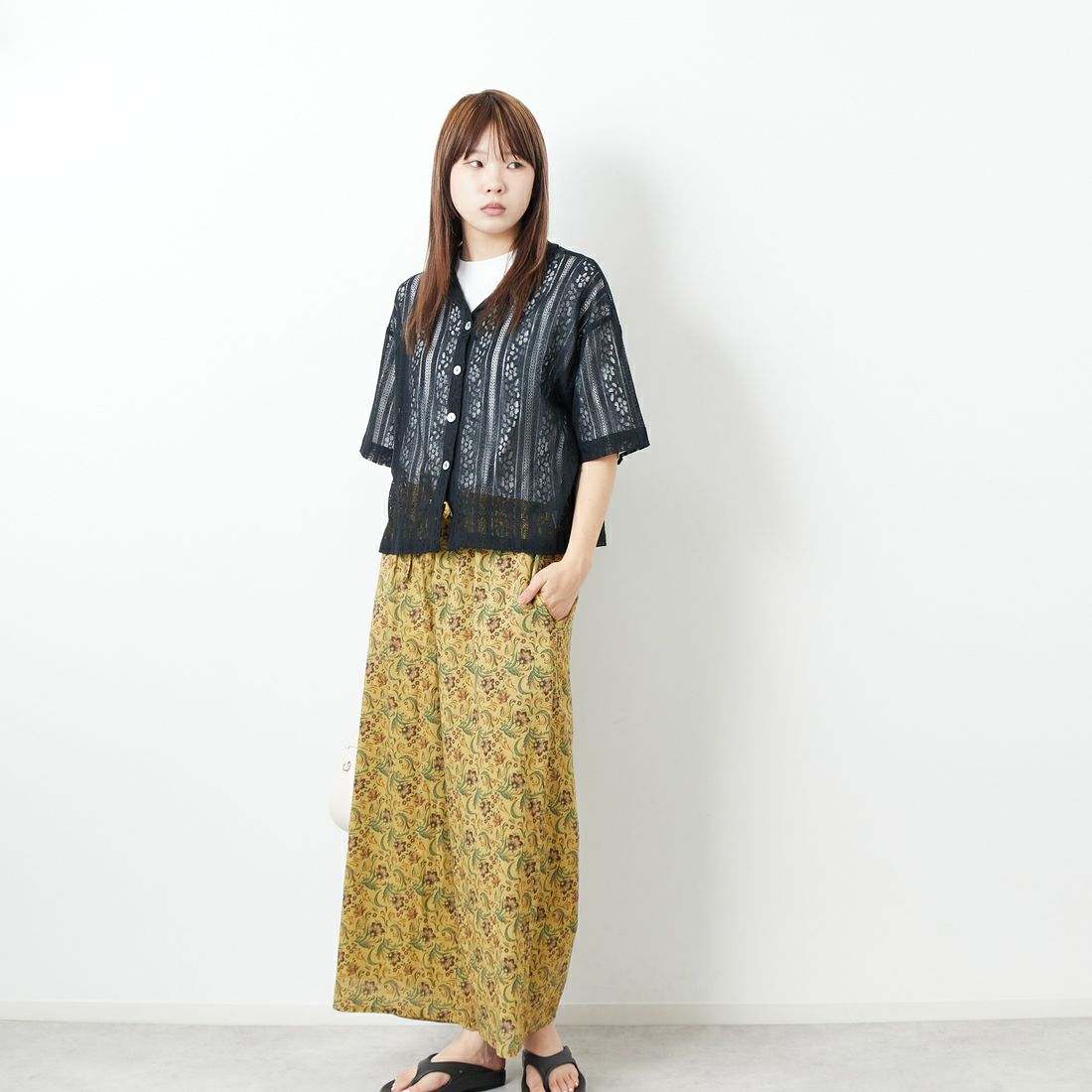 Jf Ready Made [ジェイエフレディメイド] 半袖レースシャツ [3112303] 801 ﾌﾞﾗｯｸ &&モデル身長：167cm 着用サイズ：F&&