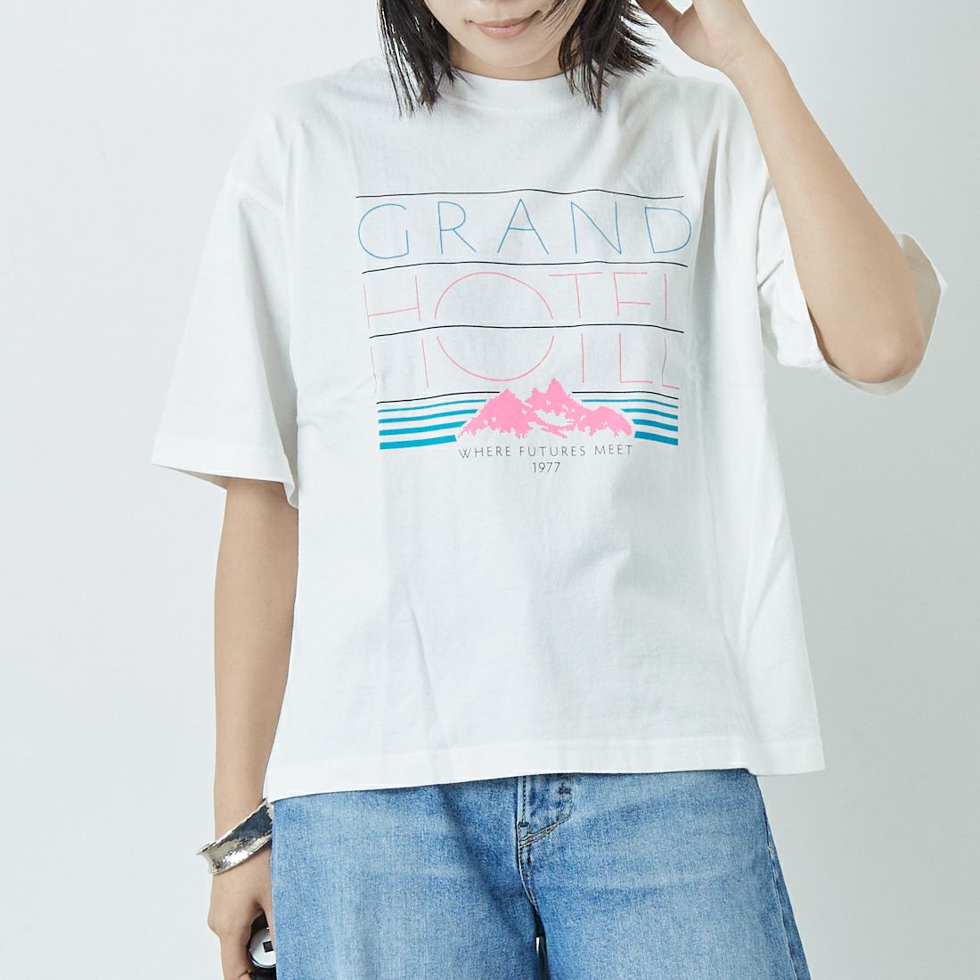 Quand [クアンド] 16OE天竺 ワンウォッシュプリントTシャツ [3112703] 104 OFF WH &&モデル身長：167cm 着用サイズ：F&&