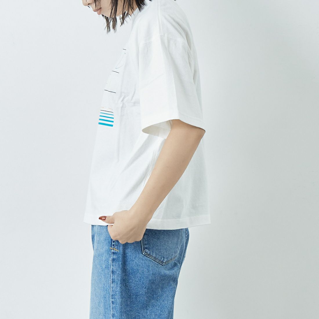 Quand [クアンド] 16OE天竺 ワンウォッシュプリントTシャツ [3112703] 104 OFF WH &&モデル身長：167cm 着用サイズ：F&&
