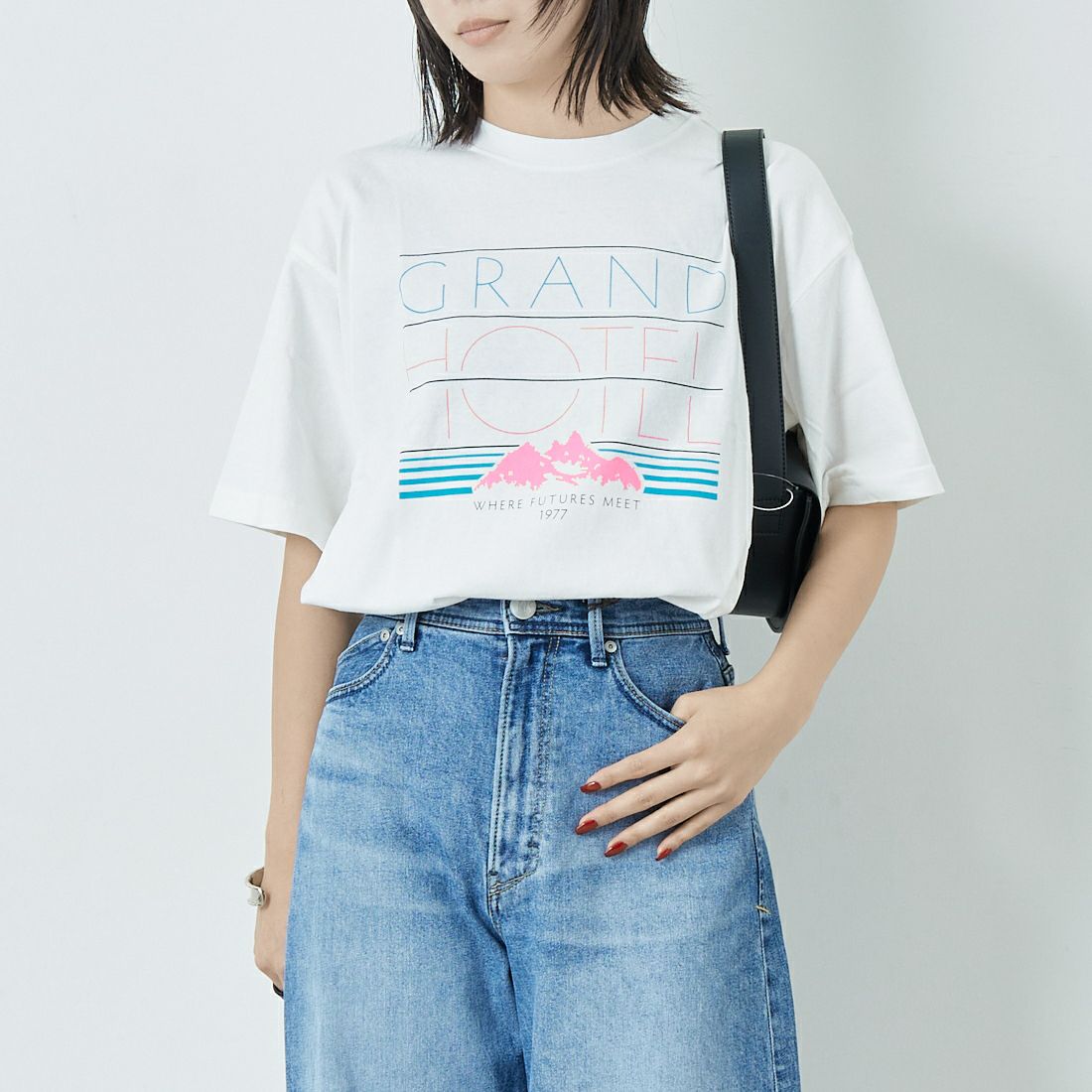 Quand [クアンド] 16OE天竺 ワンウォッシュプリントTシャツ [3112703] 104 OFF WH &&モデル身長：167cm 着用サイズ：F&&