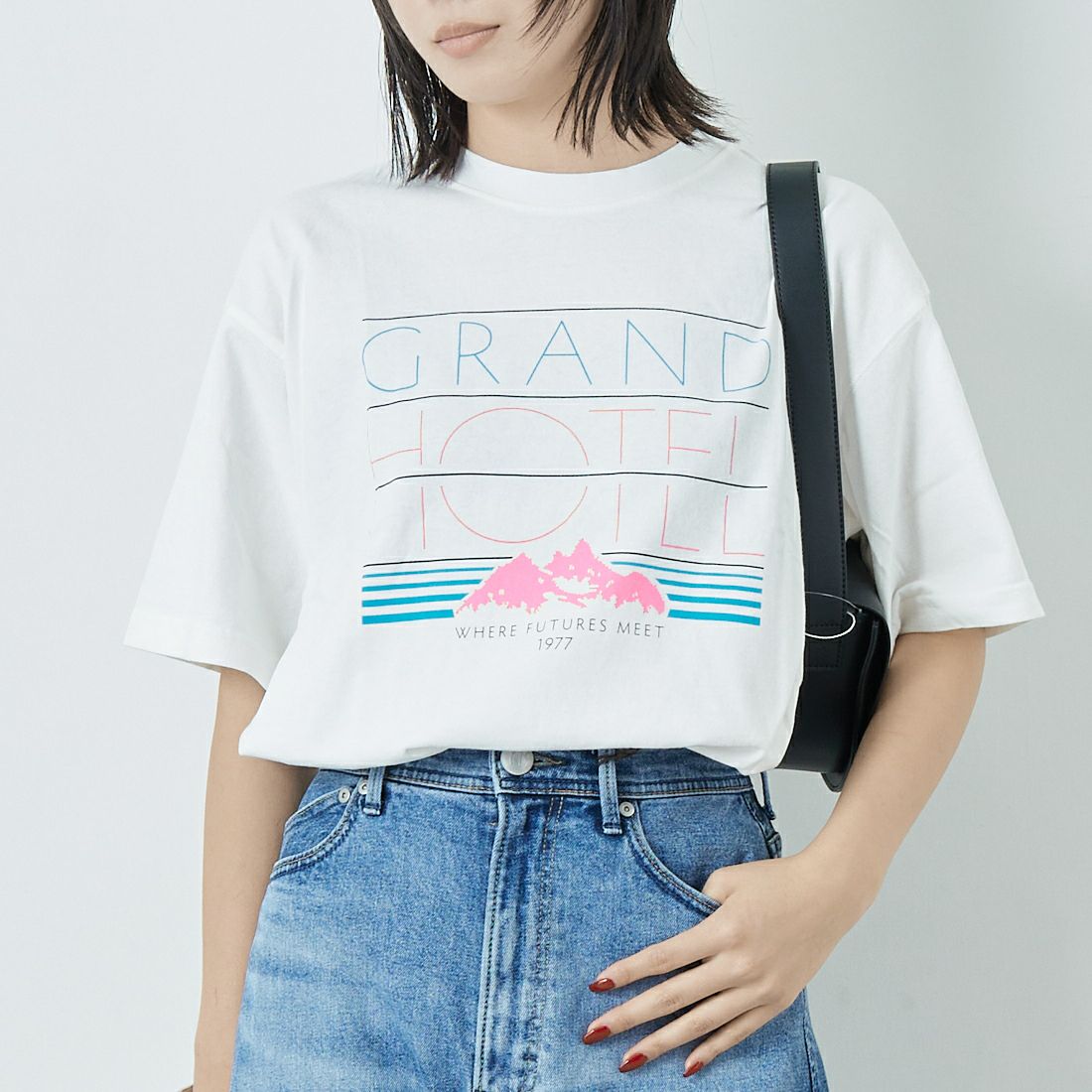 Quand [クアンド] 16OE天竺 ワンウォッシュプリントTシャツ [3112703] 104 OFF WH &&モデル身長：167cm 着用サイズ：F&&