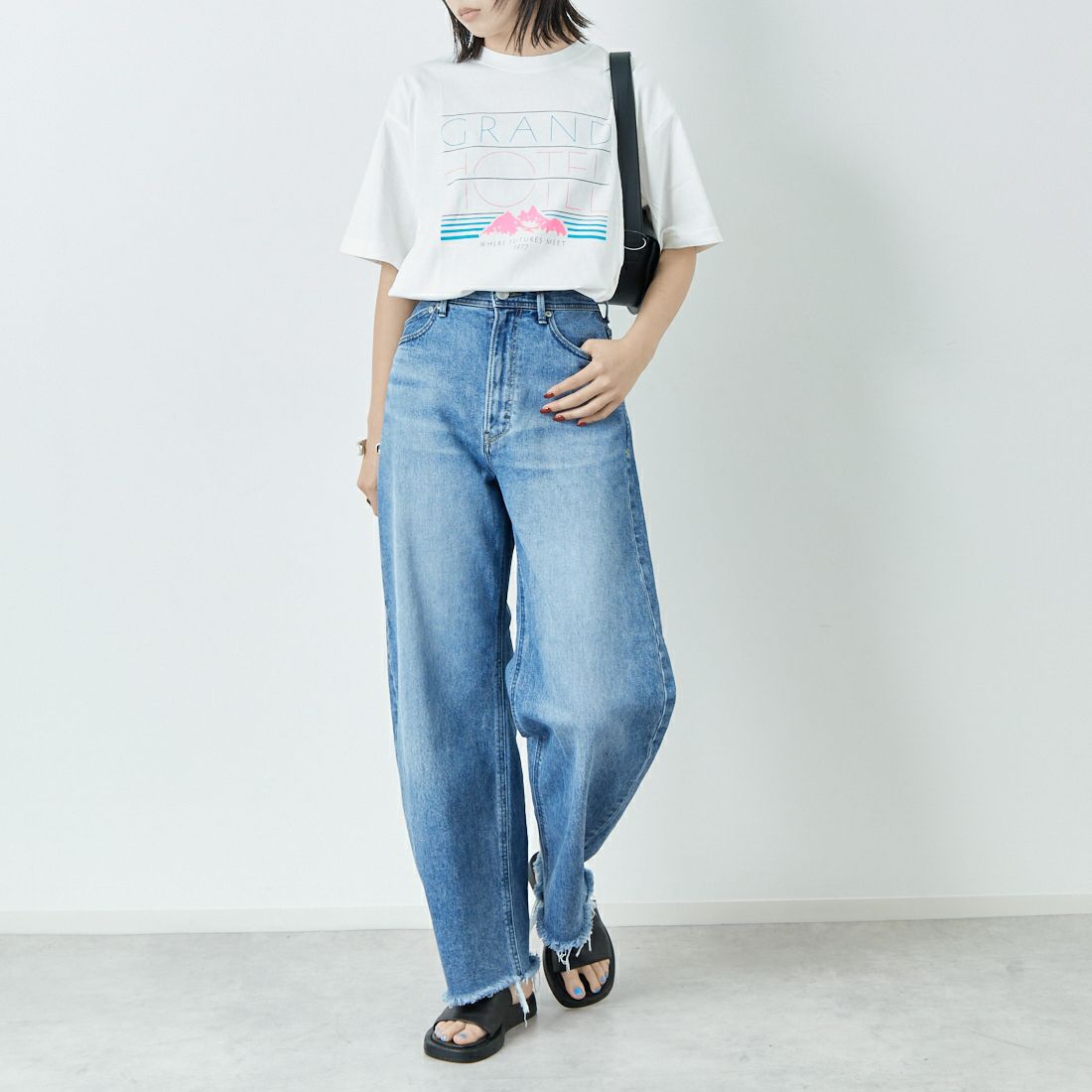 Quand [クアンド] 16OE天竺 ワンウォッシュプリントTシャツ [3112703] 104 OFF WH &&モデル身長：167cm 着用サイズ：F&&
