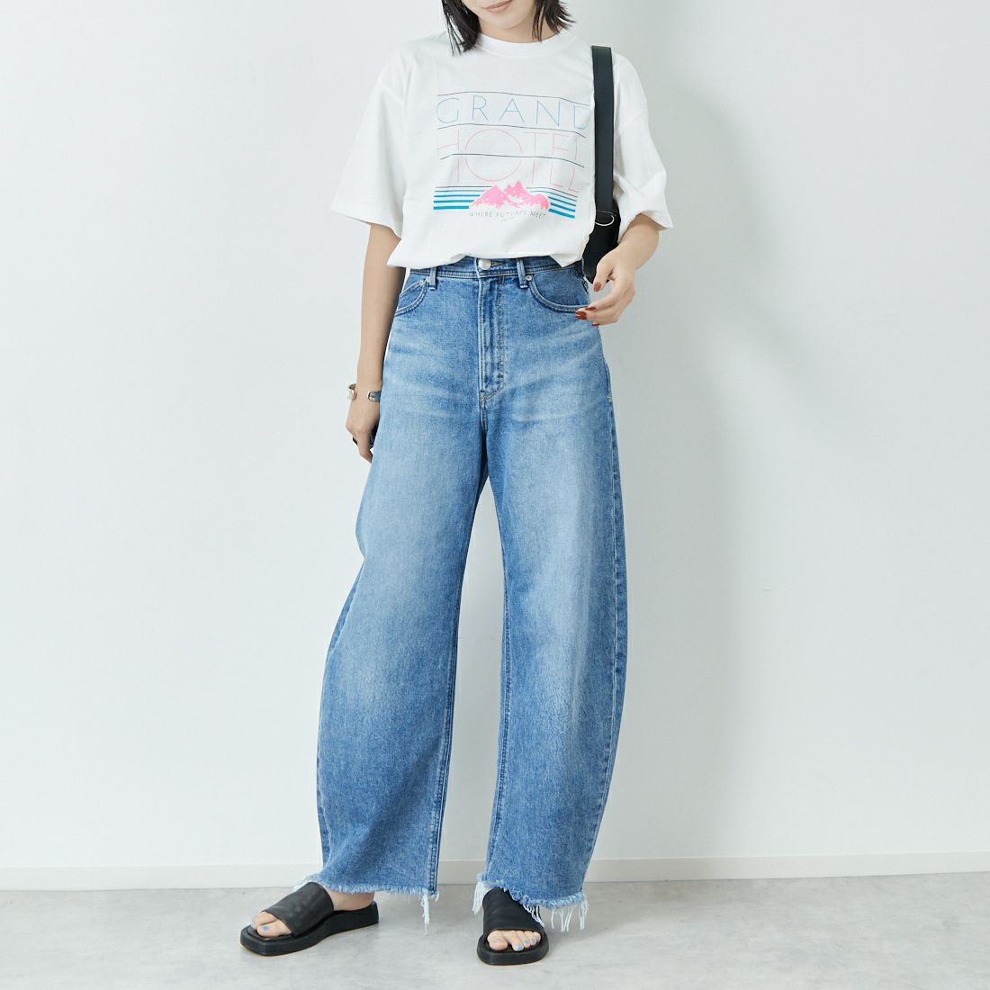 Quand [クアンド] 16OE天竺 ワンウォッシュプリントTシャツ [3112703] 104 OFF WH &&モデル身長：167cm 着用サイズ：F&&
