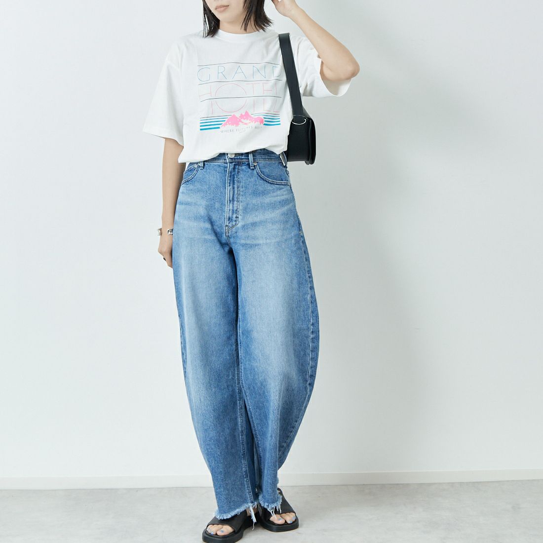 Quand [クアンド] 16OE天竺 ワンウォッシュプリントTシャツ [3112703] 104 OFF WH &&モデル身長：167cm 着用サイズ：F&&