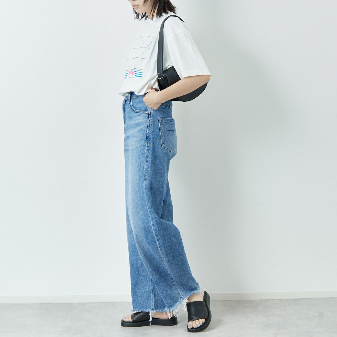 Quand [クアンド] 16OE天竺 ワンウォッシュプリントTシャツ [3112703] 104 OFF WH &&モデル身長：167cm 着用サイズ：F&&