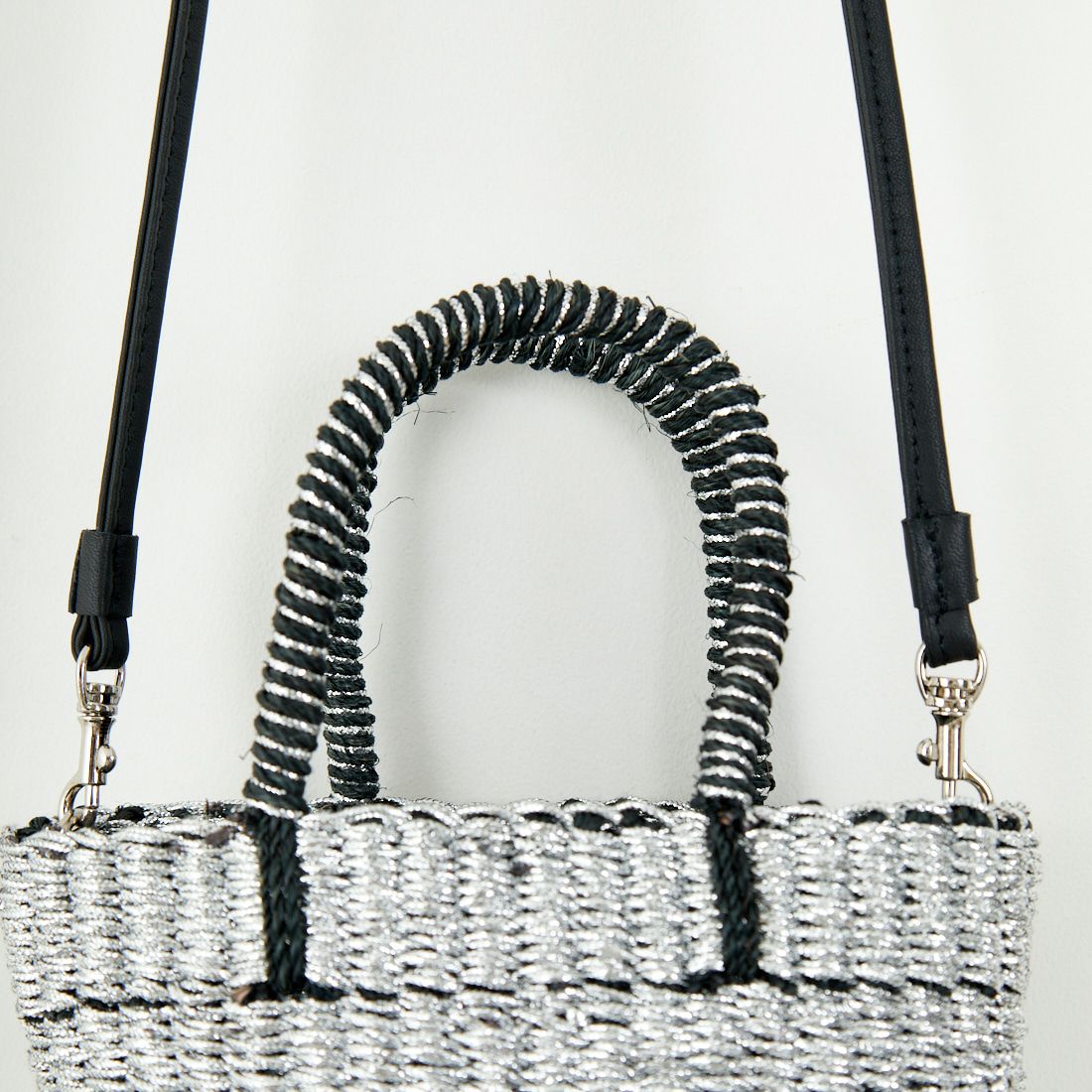 BAGMATI [バグマティ] アバカ/ポリエステル2WAYかごバッグ [BBK25-SS13] SILVER/BLA