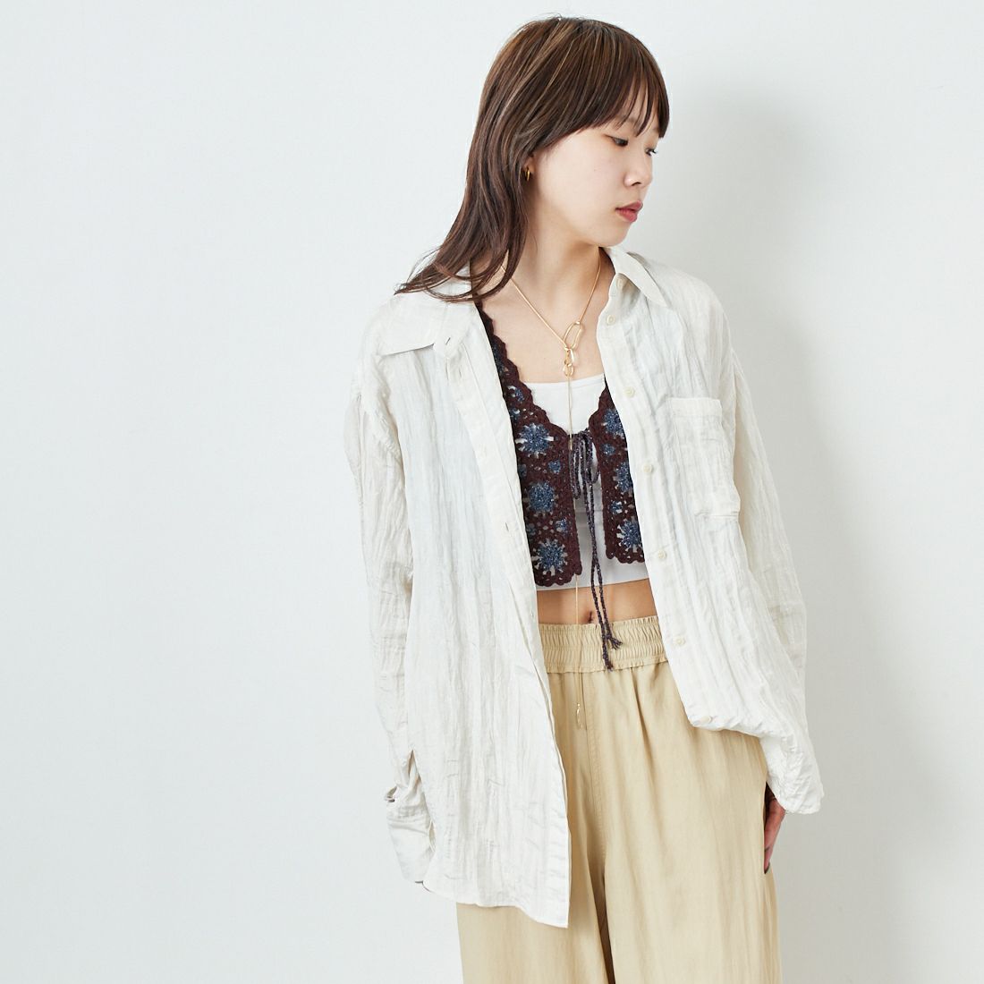 JoICEADDED [ジョイスアディッド] エンブロイダリーニットベスト [J251VT02] BROWN BLUE &&モデル身長：167cm 着用サイズ：F&&
