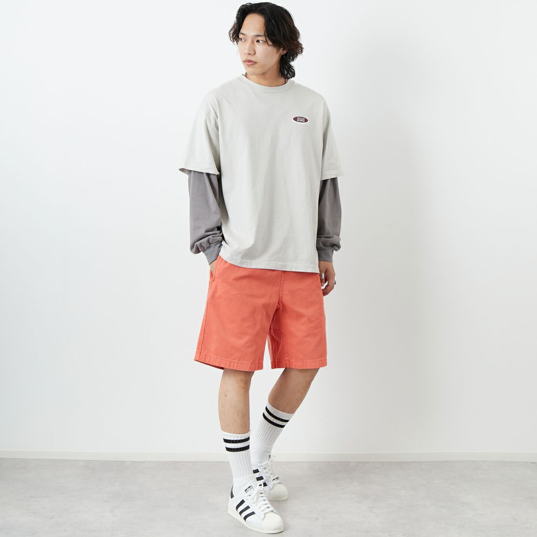 GRAMiCCi [グラミチ] Gショーツ ピグメントダイ [G4SM-P123] DEEP CORAL &&モデル身長：179cm 着用サイズ：L&&