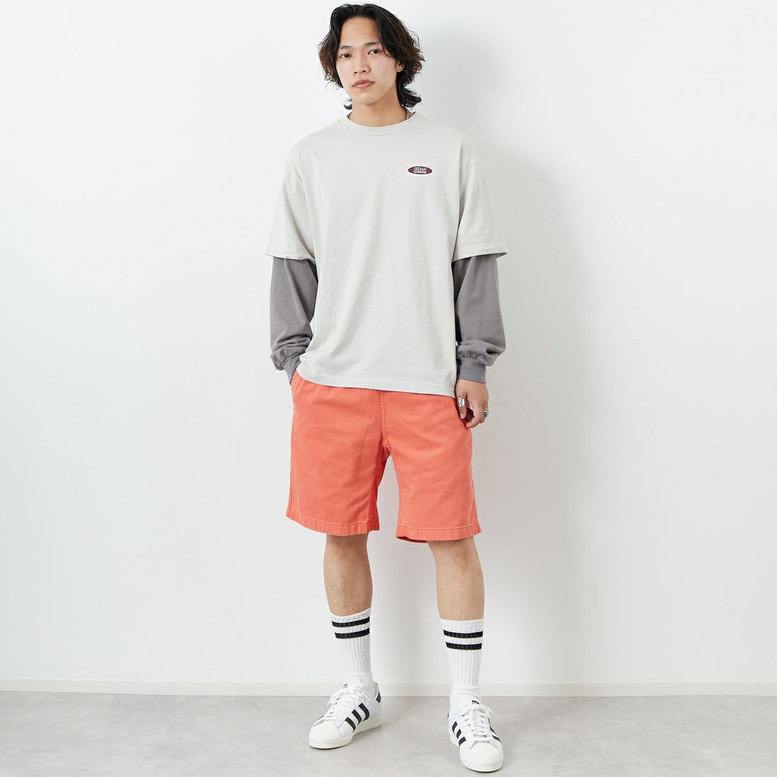 GRAMiCCi [グラミチ] Gショーツ ピグメントダイ [G4SM-P123] DEEP CORAL &&モデル身長：179cm 着用サイズ：L&&