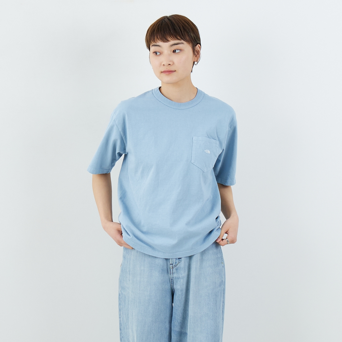 THE NORTH FACE PURPLE LABEL [ザ ノースフェイス パープルレーベル] 7オンス ポケットTシャツ [N25SI102] SX SX/OW &&モデル身長：160cm 着用サイズ：WS&&