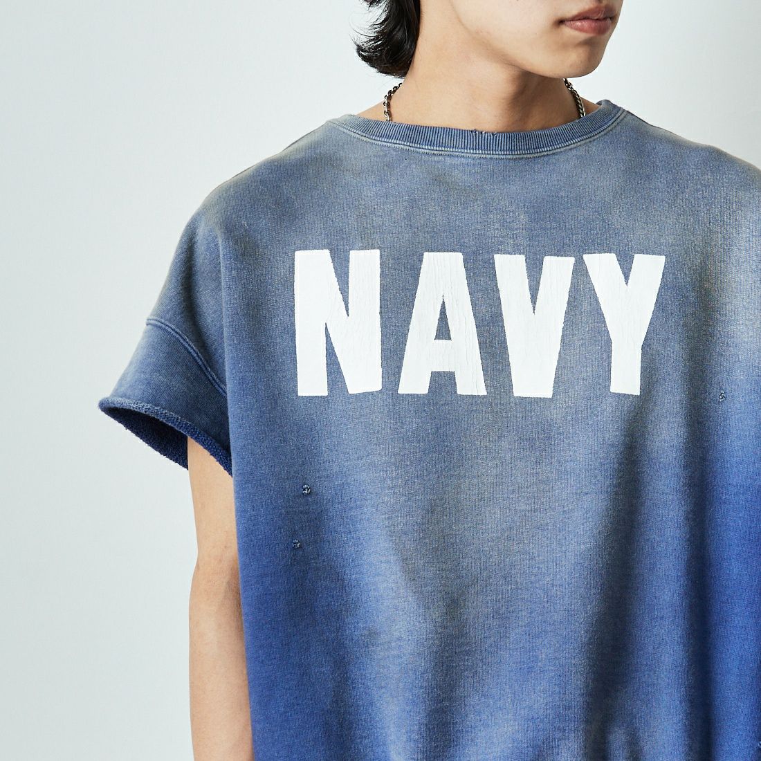 BOW WOW [バウワウ] US NAVY ショートスリーブスウェット [BW251-UNSSS] NAVY AGING &&モデル身長：179cm 着用サイズ：XL&&