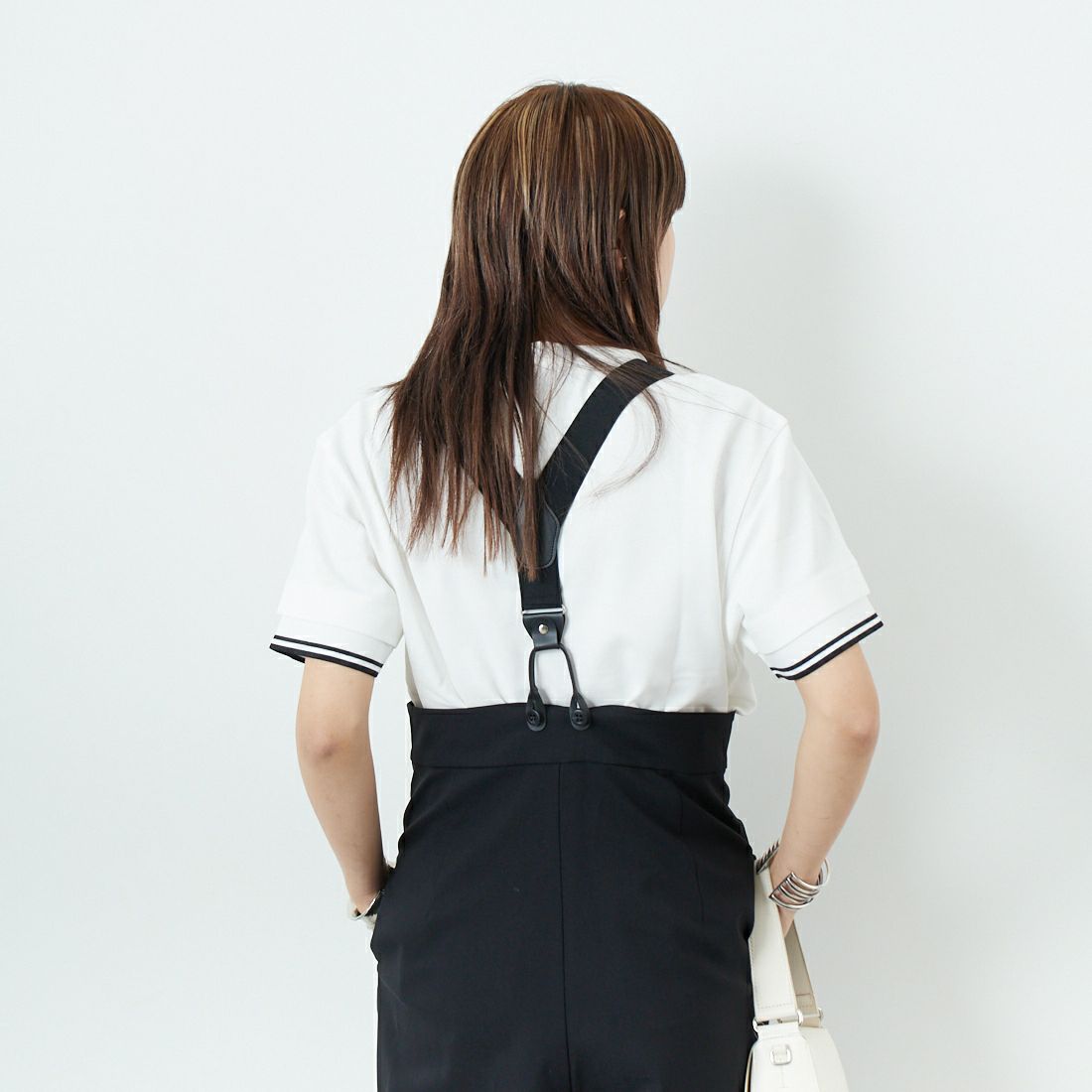 FRED PERRY [フレッドペリー] ティップライン ショートスリーブピケTシャツ [G9167] 129 SNOW W &&モデル身長：167cm 着用サイズ：S&&