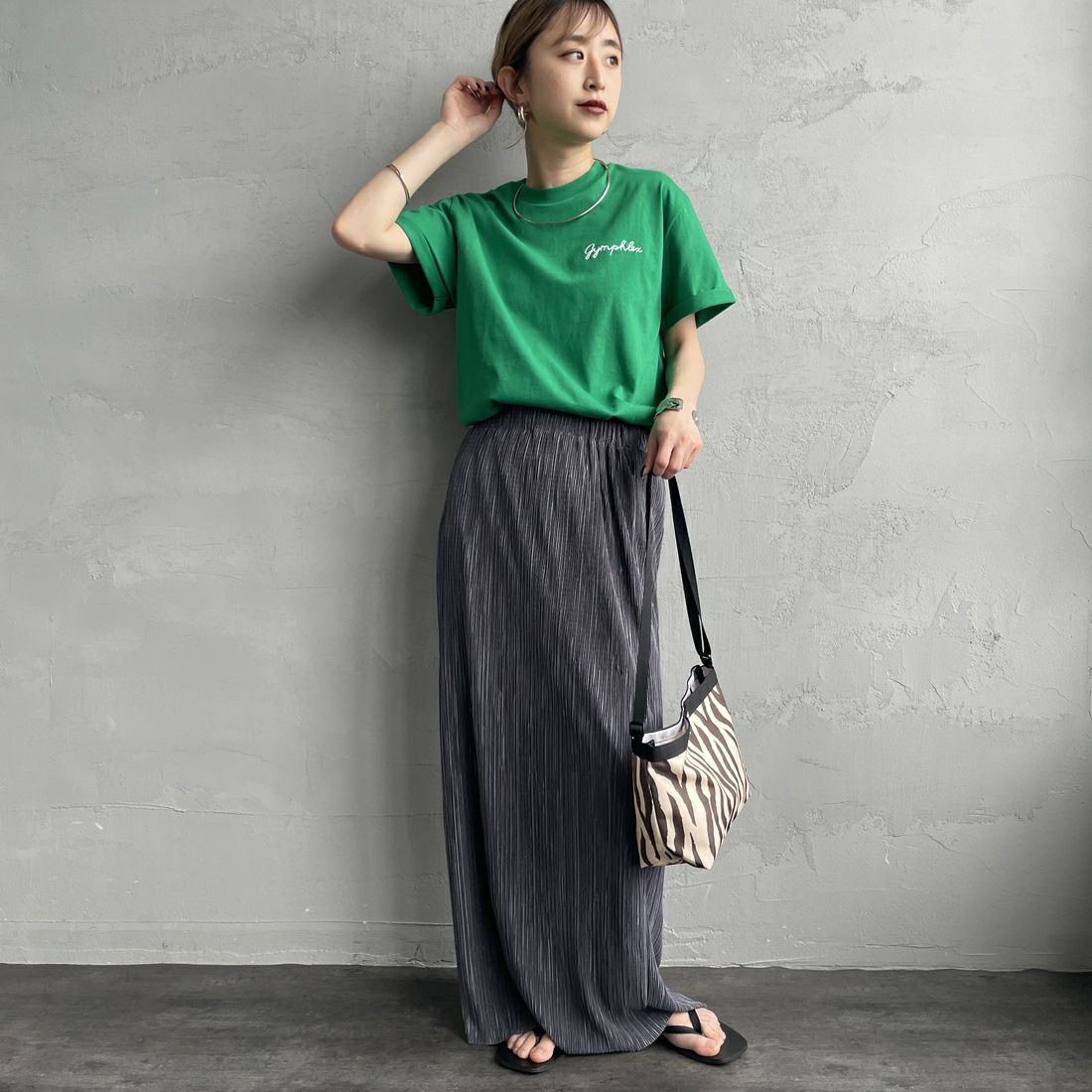 Gymphlex [ジムフレックス] ショートスリーブ ロールアップTシャツ [GY-C0446COM] GREEN &&モデル身長：150cm 着用サイズ：14&&