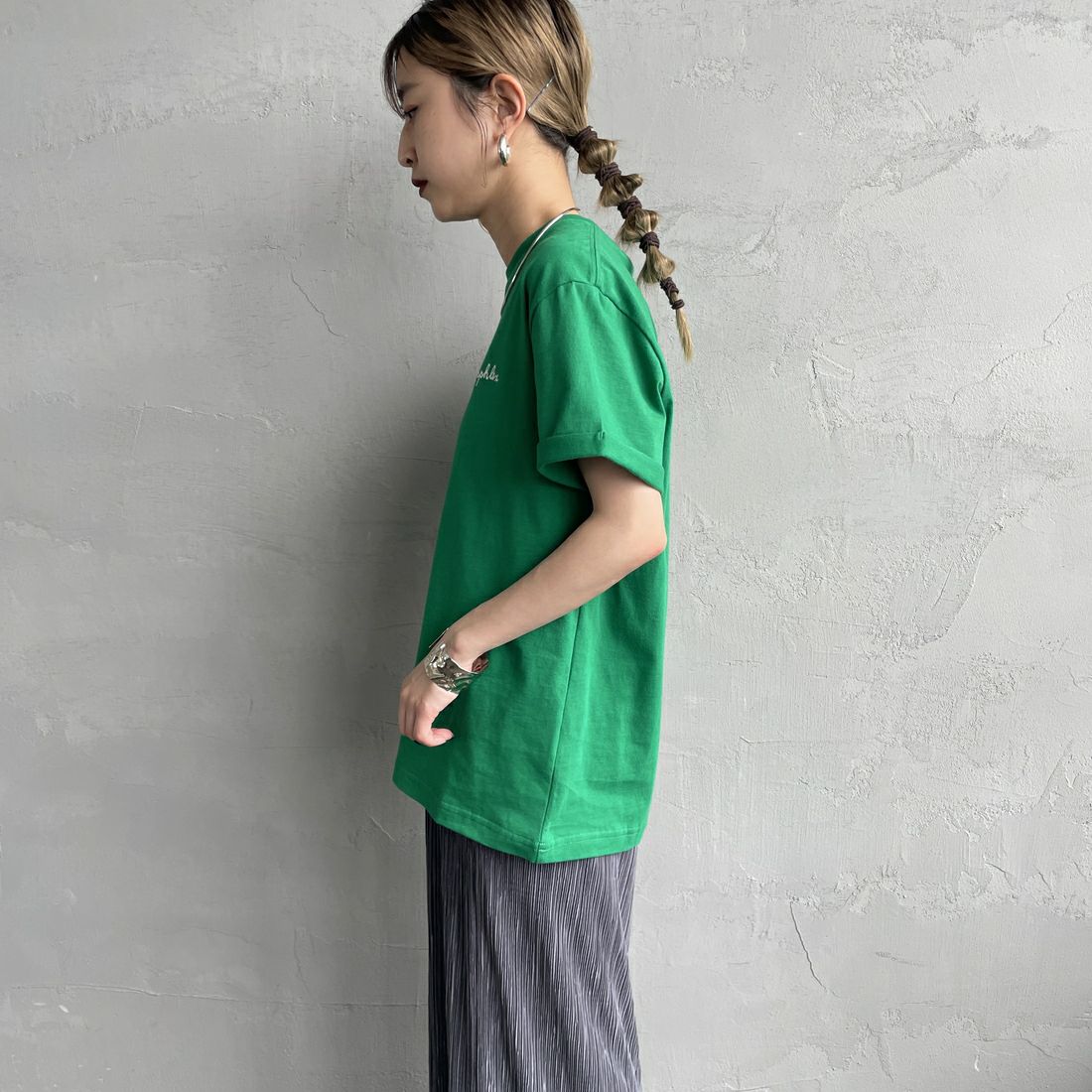 Gymphlex [ジムフレックス] ショートスリーブ ロールアップTシャツ [GY-C0446COM] GREEN &&モデル身長：150cm 着用サイズ：14&&