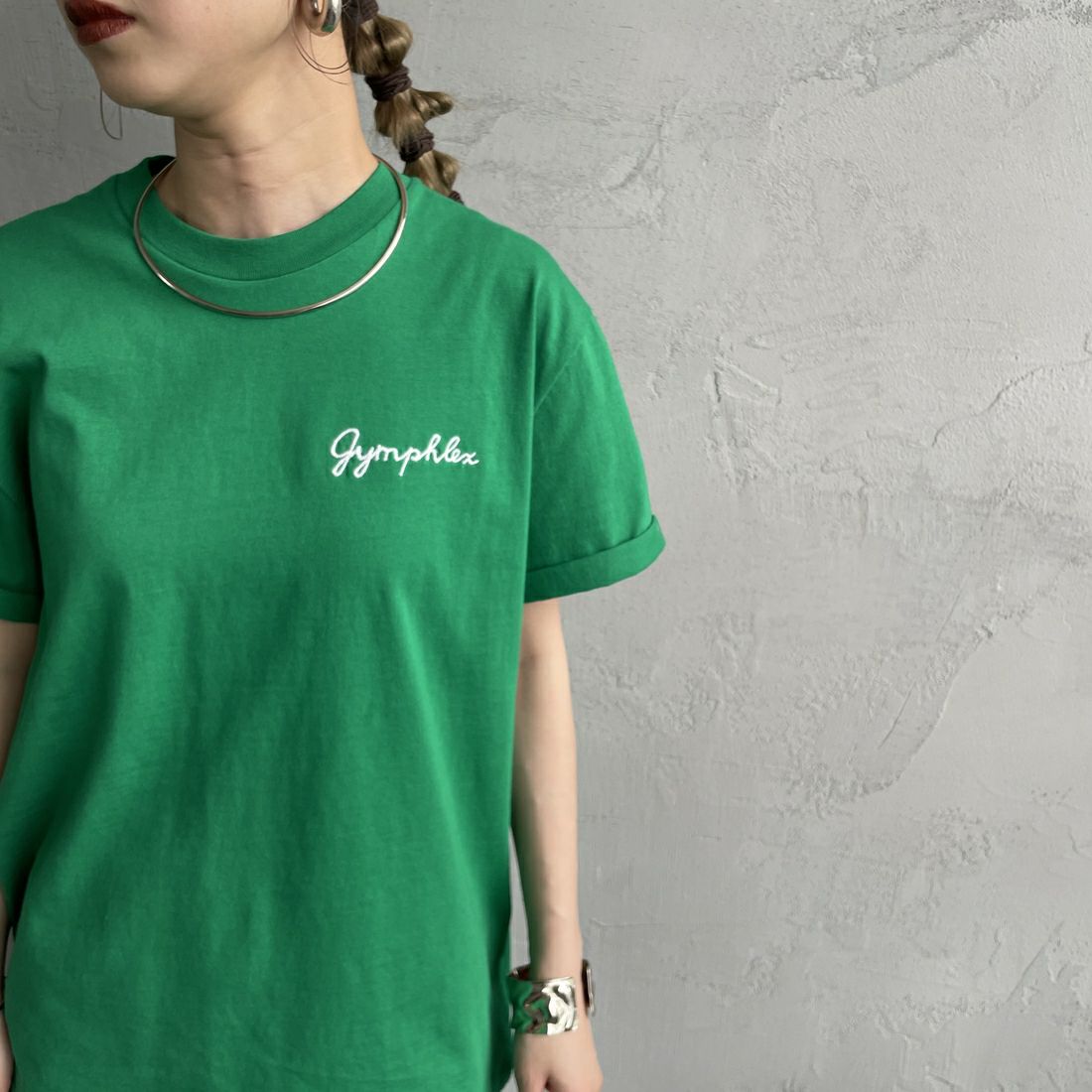 Gymphlex [ジムフレックス] ショートスリーブ ロールアップTシャツ [GY-C0446COM] GREEN &&モデル身長：150cm 着用サイズ：14&&