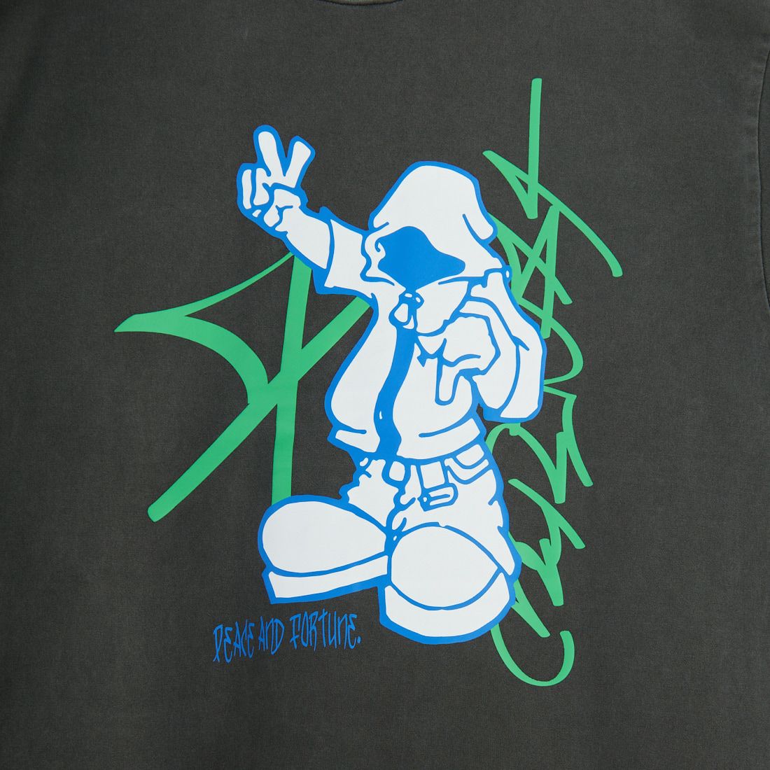XLARGE [エクストララージ] PEACE AND FORTUNE ピグメントダイ ショートスリーブTシャツ [101251011025] BLACK