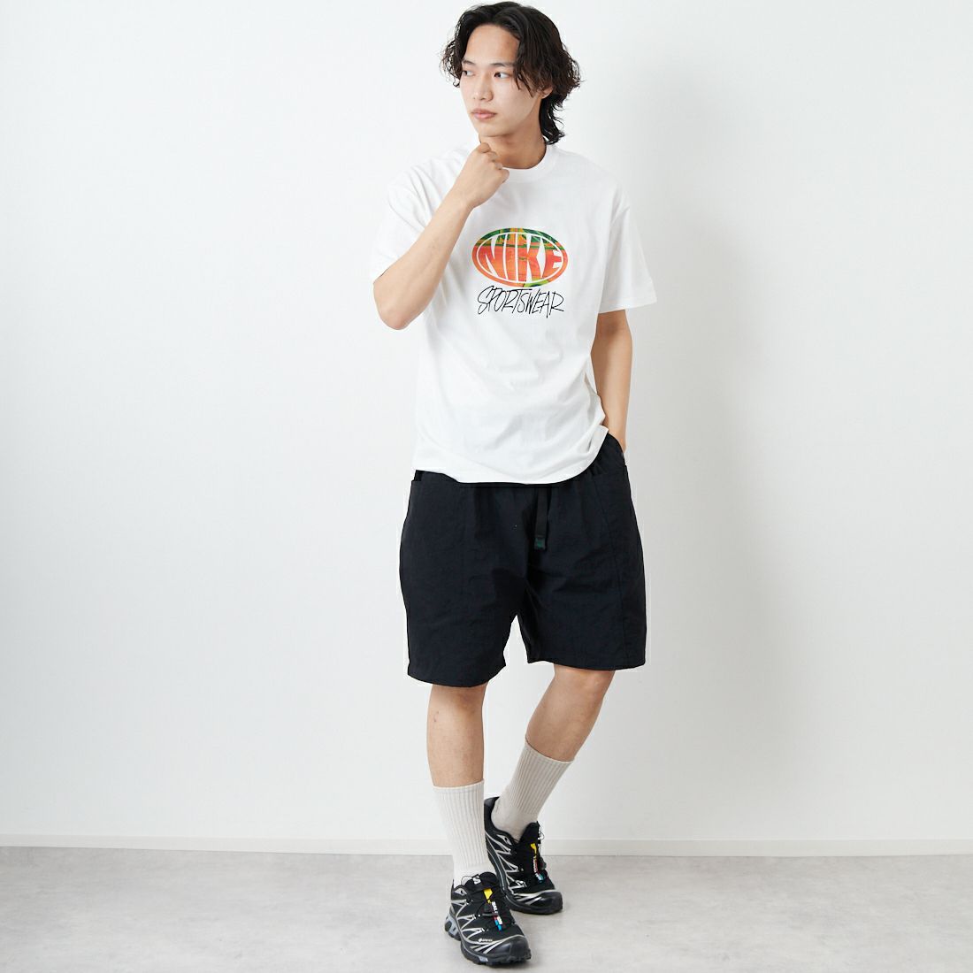 NIKE [ナイキ] スポーツウェアTシャツ [IB7556] 100 WHITE &&モデル身長：179cm 着用サイズ：M&&