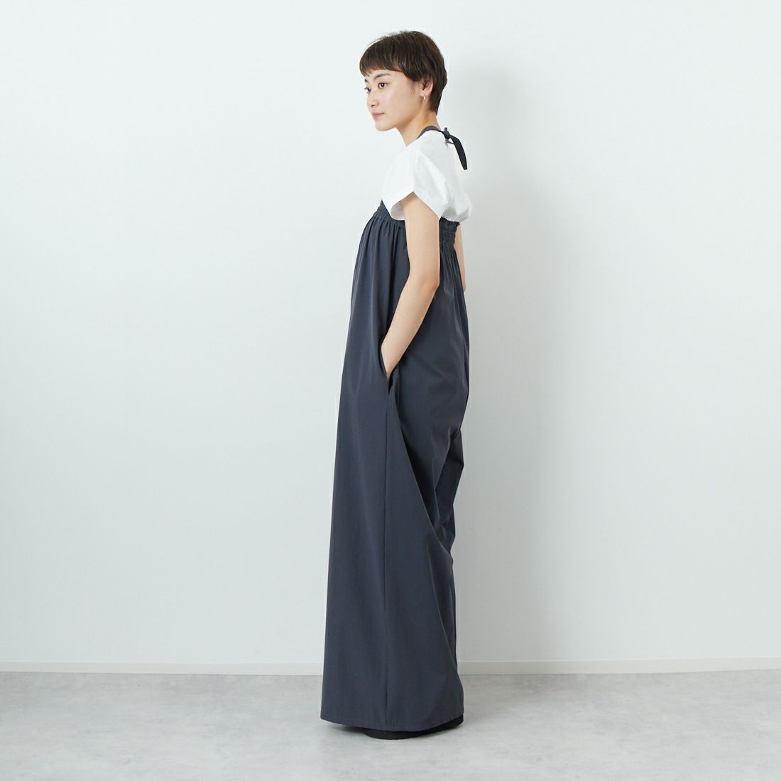CLOCHE [クロシェ] 撥水ベアトップオールインワン [51286563] ﾁｬｺｰﾙ &&モデル身長：160cm 着用サイズ：2&&