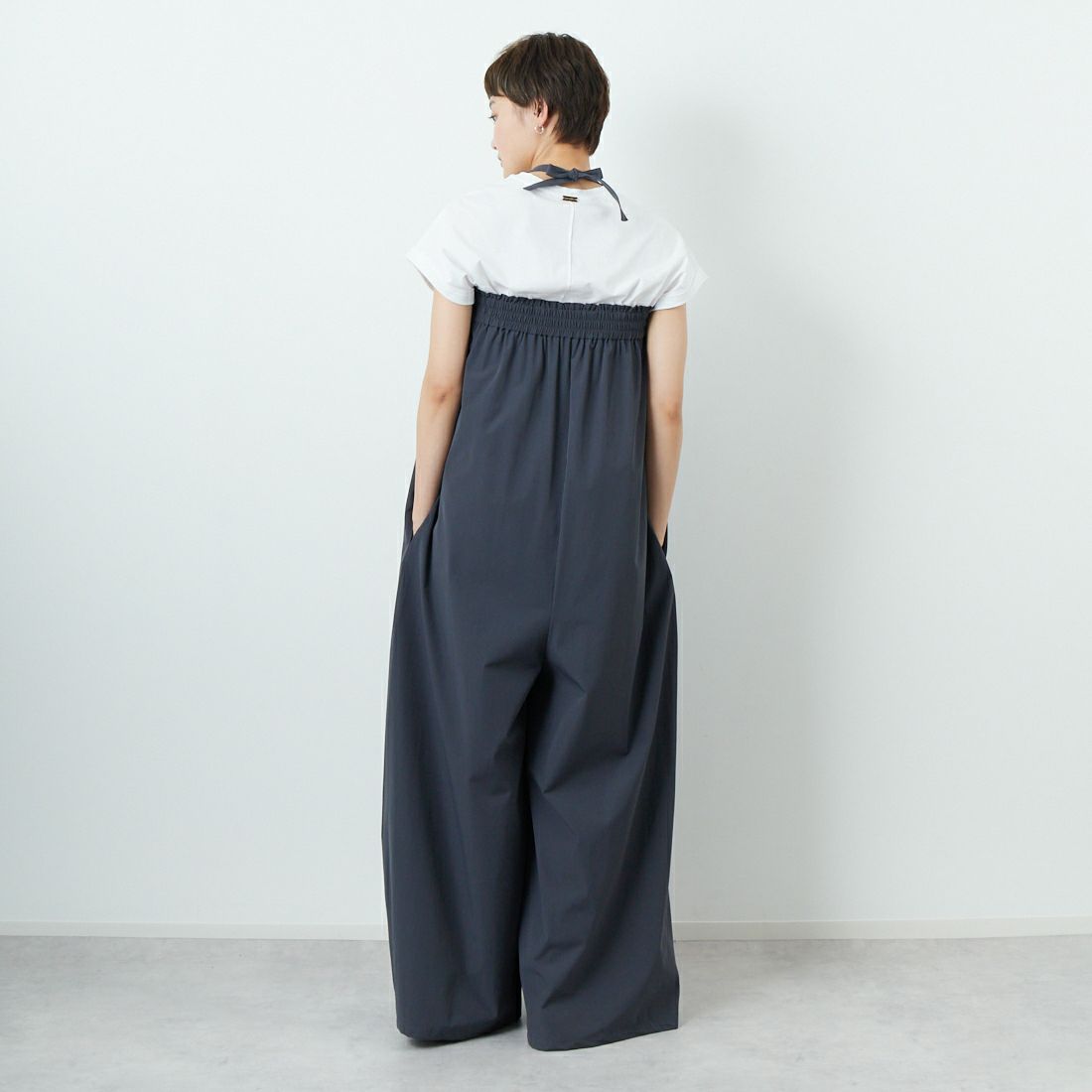 CLOCHE [クロシェ] 撥水ベアトップオールインワン [51286563] ﾁｬｺｰﾙ &&モデル身長：160cm 着用サイズ：2&&