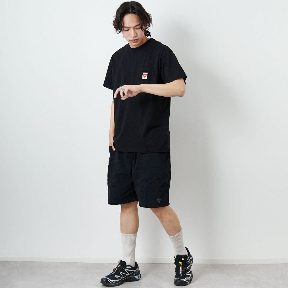 South2West8 [サウスツーウエストエイト] ベルテッドセンターシームショーツ [QV562] D BLACK &&モデル身長：179cm 着用サイズ：M&&