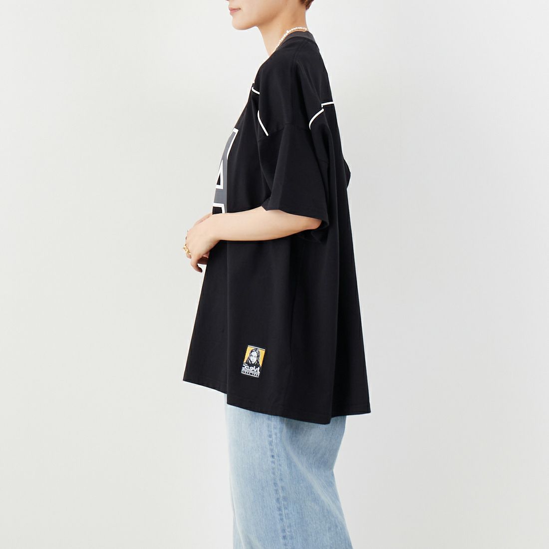 X-girl [エックスガール] ナンバリング ショートスリーブ ビッグTシャツドレス [105251041004] BLACK &&モデル身長：160cm 着用サイズ：S&&