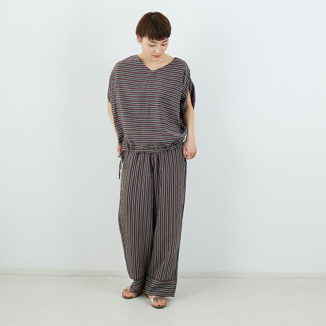 MICA&DEAL [マイカアンドディール] ボーダーボートネックブラウス [0125201103] BROWN