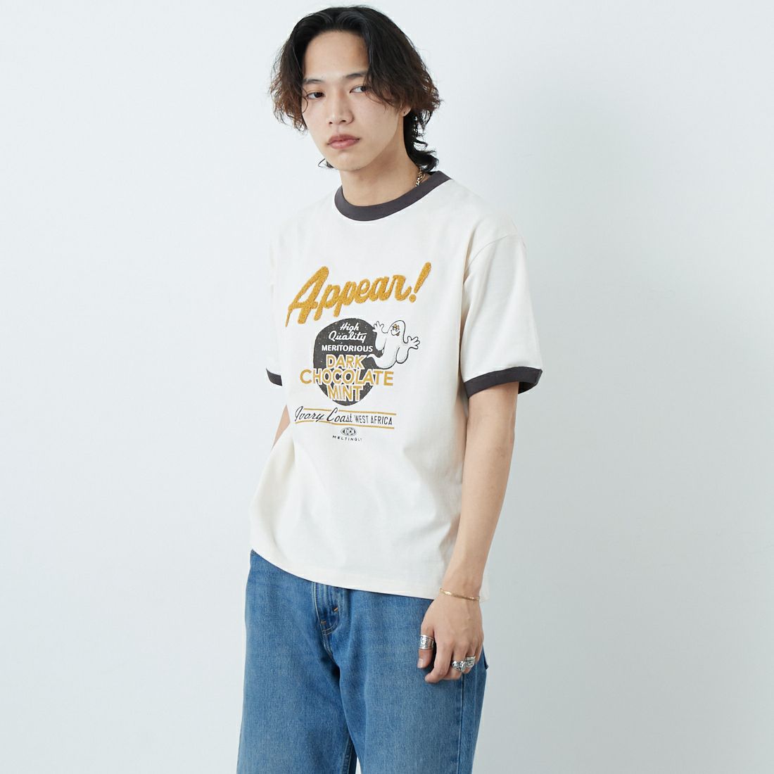 33Degrees [サーティスリーディグリーズ] 刺繍リンガーTシャツ [TDR-252-020] 82 CHｺﾞｰｽﾄ