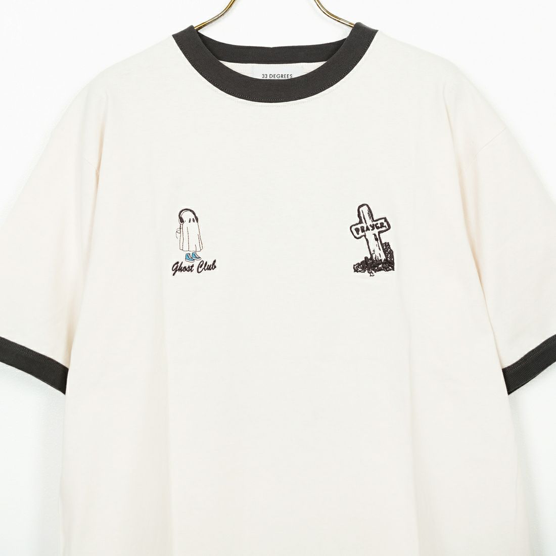 33Degrees [サーティスリーディグリーズ] 刺繍リンガーTシャツ [TDR-252-020] 82 CHｺﾞｰｽﾄ