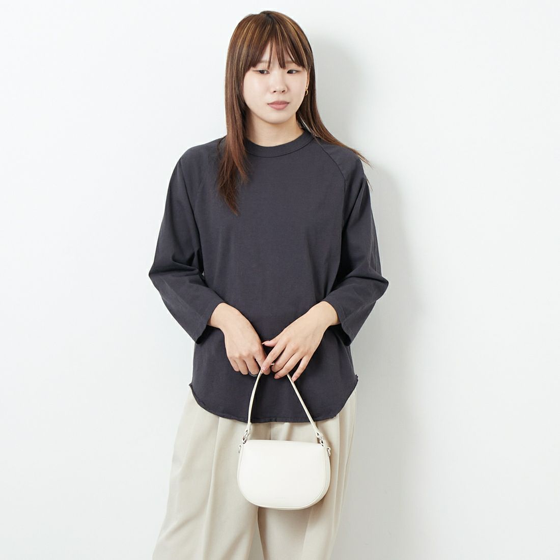 WALLA WALLA SPORT [ワラワラスポーツ] 7分袖ソリッドベースボールTシャツ [3-4-BASEBALL-TEE-SOL] USED BLACK &&モデル身長：167cm 着用サイズ：M&&