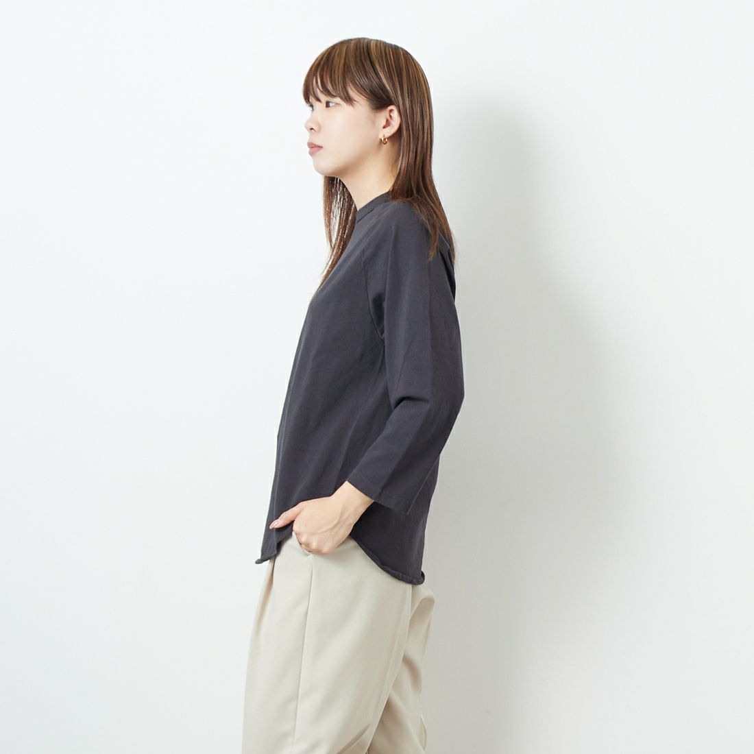 WALLA WALLA SPORT [ワラワラスポーツ] 7分袖ソリッドベースボールTシャツ [3-4-BASEBALL-TEE-SOL] USED BLACK &&モデル身長：167cm 着用サイズ：M&&