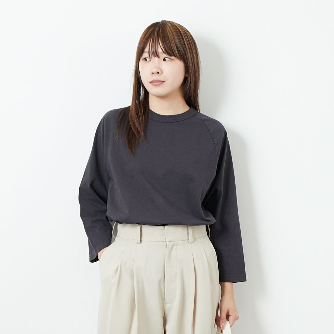 WALLA WALLA SPORT [ワラワラスポーツ] 7分袖ソリッドベースボールTシャツ [3-4-BASEBALL-TEE-SOL] USED BLACK &&モデル身長：167cm 着用サイズ：M&&