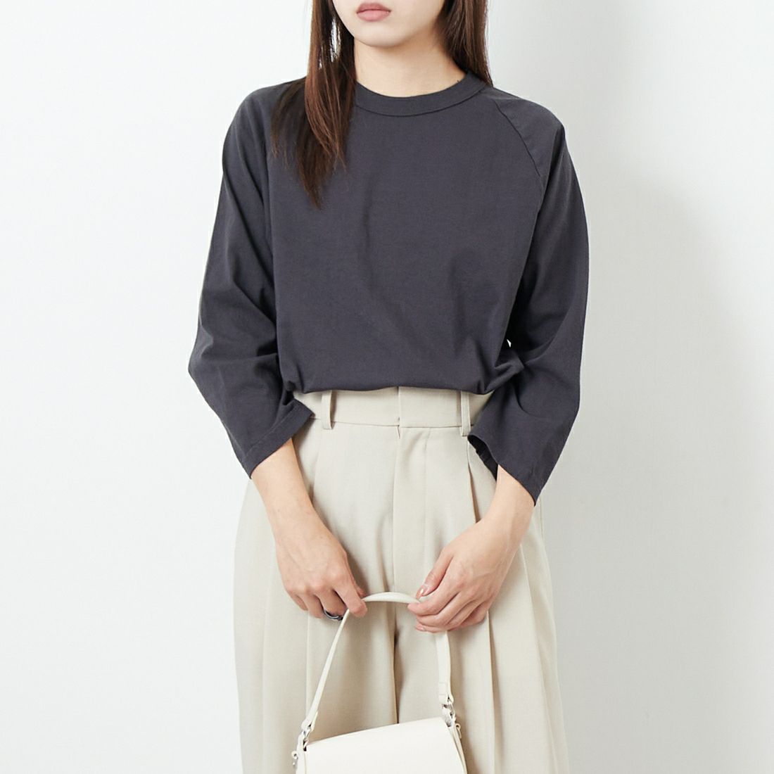 WALLA WALLA SPORT [ワラワラスポーツ] 7分袖ソリッドベースボールTシャツ [3-4-BASEBALL-TEE-SOL] USED BLACK &&モデル身長：167cm 着用サイズ：M&&