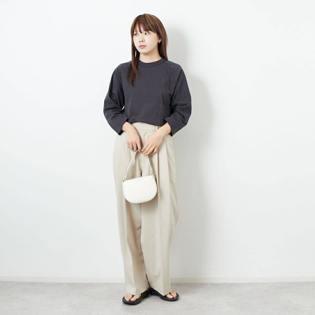 WALLA WALLA SPORT [ワラワラスポーツ] 7分袖ソリッドベースボールTシャツ [3-4-BASEBALL-TEE-SOL] USED BLACK &&モデル身長：167cm 着用サイズ：M&&