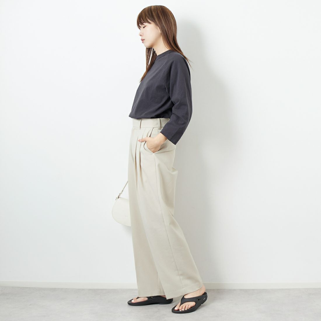 WALLA WALLA SPORT [ワラワラスポーツ] 7分袖ソリッドベースボールTシャツ [3-4-BASEBALL-TEE-SOL] USED BLACK &&モデル身長：167cm 着用サイズ：M&&